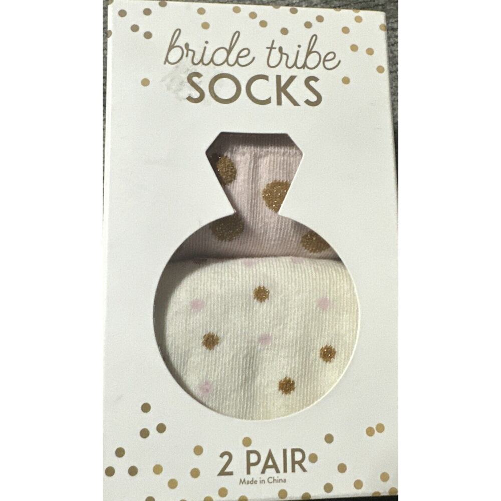 Bride Tribe Crew Socks 2 Pair Size 9-11 Polka Dots & Bride Tribe
